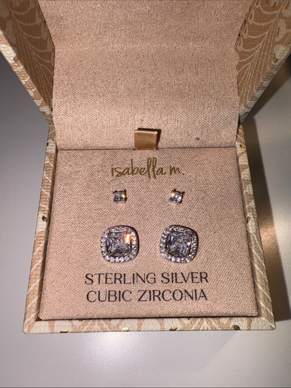 Sterling Silver Stud earrings 2 sets with CZ Stones new in box - Picture 2 of 3